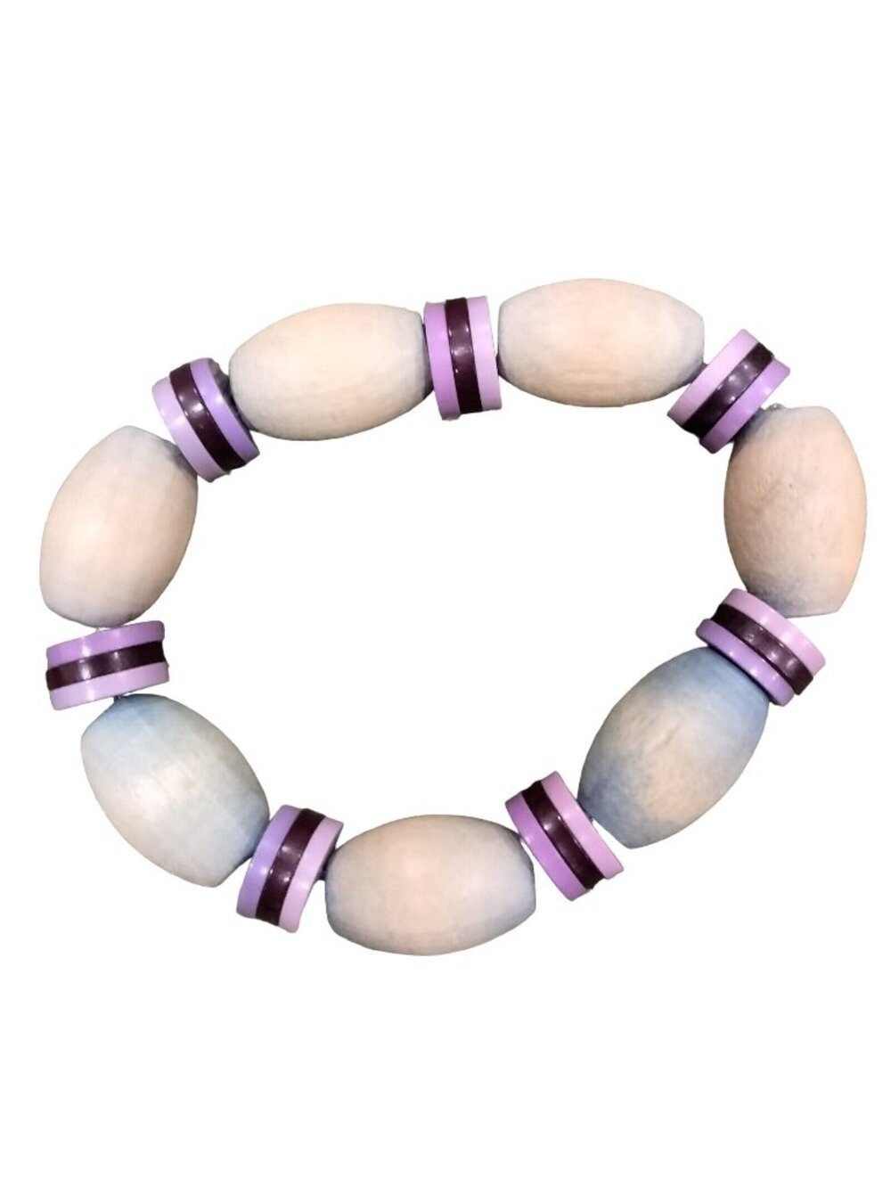 Wood Bead Bracelet Stretch Bead 7 inch Spring Break Beachwear Blue Purple